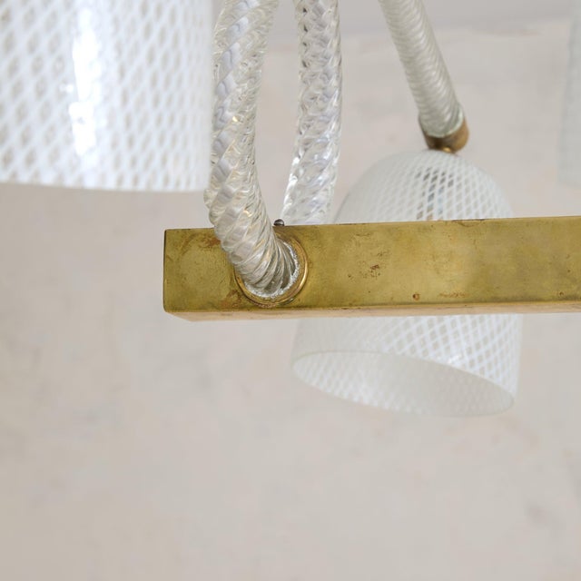 Metal Italian Reticello Murano Glass Chandelier Attributed to Ercole Barovier, 1940s For Sale - Image 7 of 13