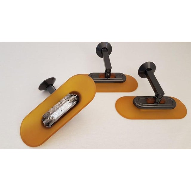 5 x Yellow glass and metal wall Sconce Jill - Perry King, Santiago Miranda and Gianluigi Arnaldi for Arteluce, 1980s...