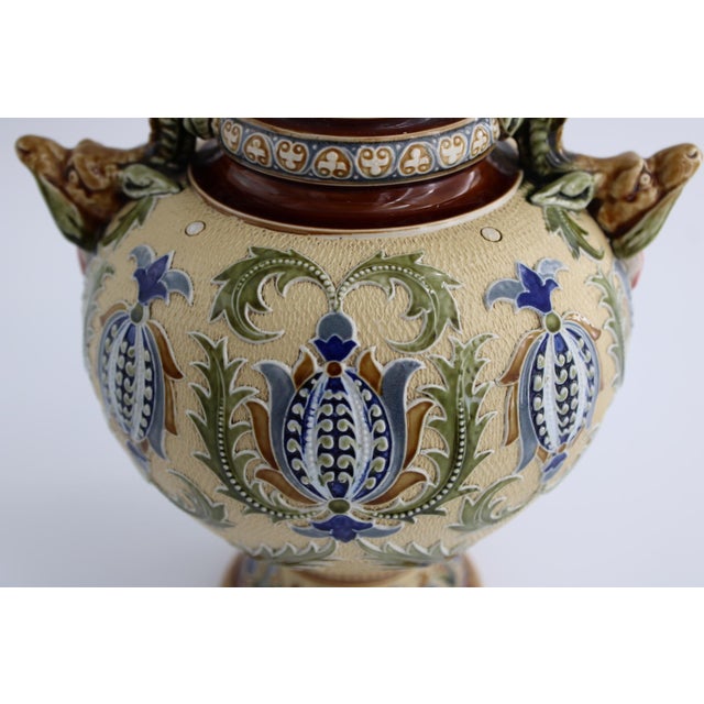 Ceramic Antique Villeroy & Boch Mettlach Art Nouveau Vase W/ Dragon Handles For Sale - Image 7 of 8