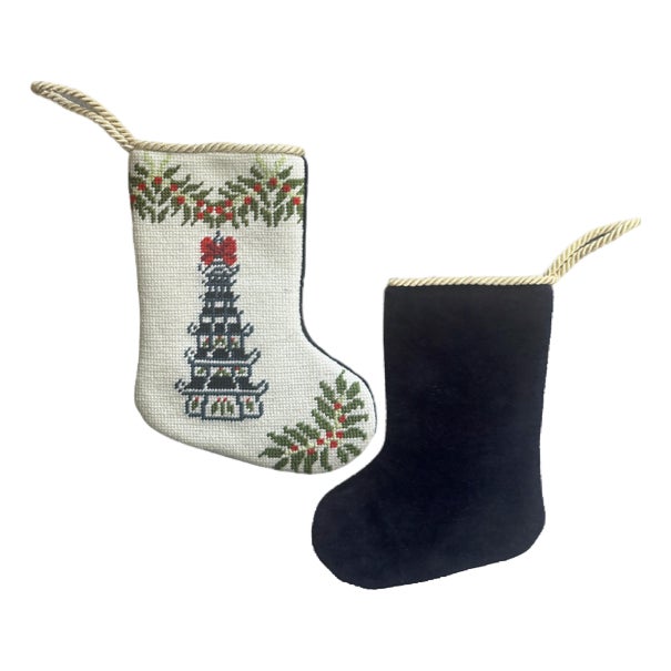 Christmas Pagoda Needlepoint Stocking, Large For Sale