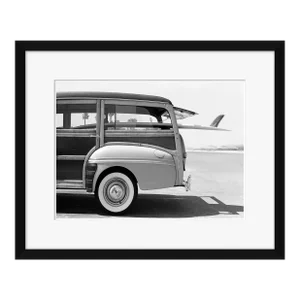 Getty Images, "Old Woodie Station Wagon with Surfboard", Framed Photograph