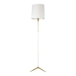 Italian Brass and White Metal Tripod Floor Lamp in the Style of Stilnovo, 1950s For Sale