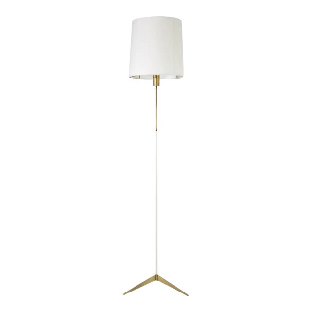 Italian Brass and White Metal Tripod Floor Lamp in the Style of Stilnovo, 1950s For Sale