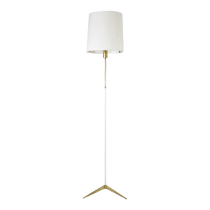 Italian Brass and White Metal Tripod Floor Lamp in the Style of Stilnovo, 1950s
