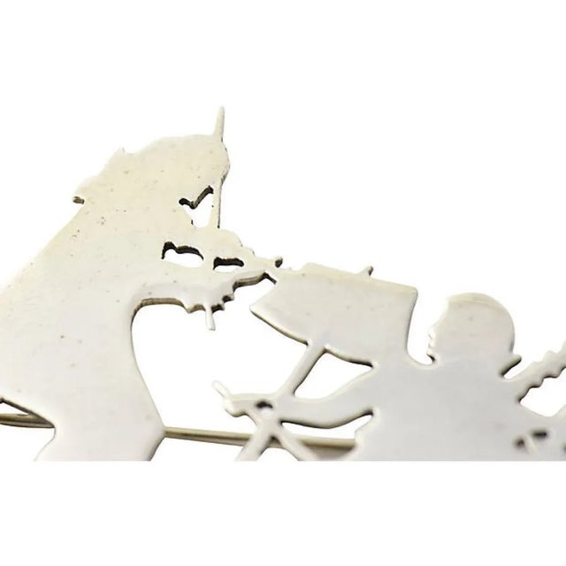 Vintage sterling silver brooch featuring three violinists dressed in Victorian clothing. Marked: Mexico 925 TT-45. Light...