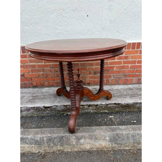 Antique Victorian Style Walnut Bobbin Supports Carved Feet Center Table For Sale - Image 4 of 12