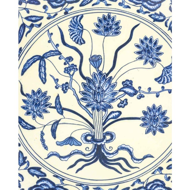 Chinese Blue and White Lotus Flower Motif Porcelain Charger, blue six character Yonzheng Dynasty style mark to underside....