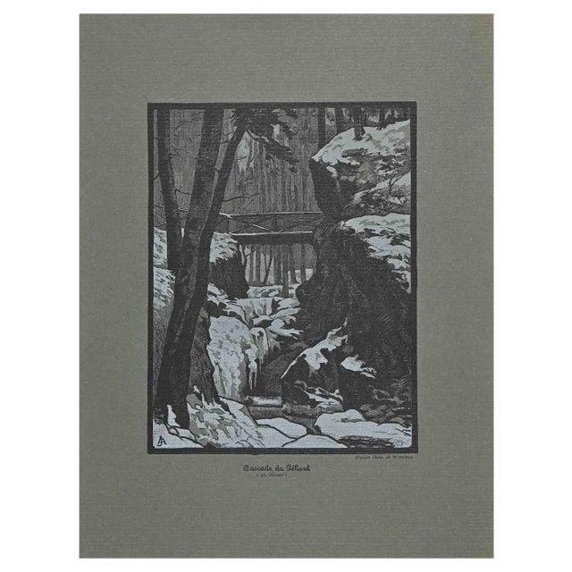 The River Through Threes, Original Woodcut, 20th-Century For Sale