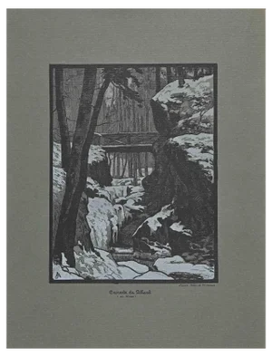 The River Through Threes, Original Woodcut, 20th-Century
