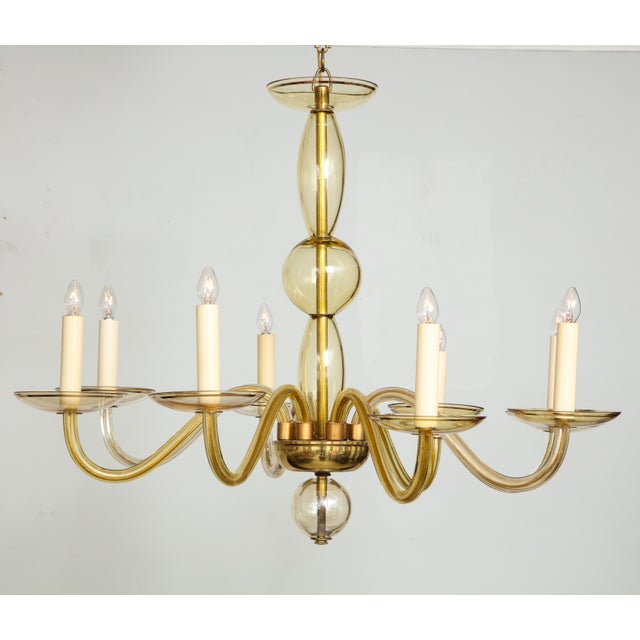 Eight-Arm Amber-Colored Murano Glass Chandelier For Sale - Image 9 of 10