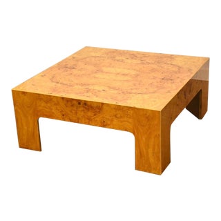 Milo Baughman Style Burl Square Coffee Table For Sale