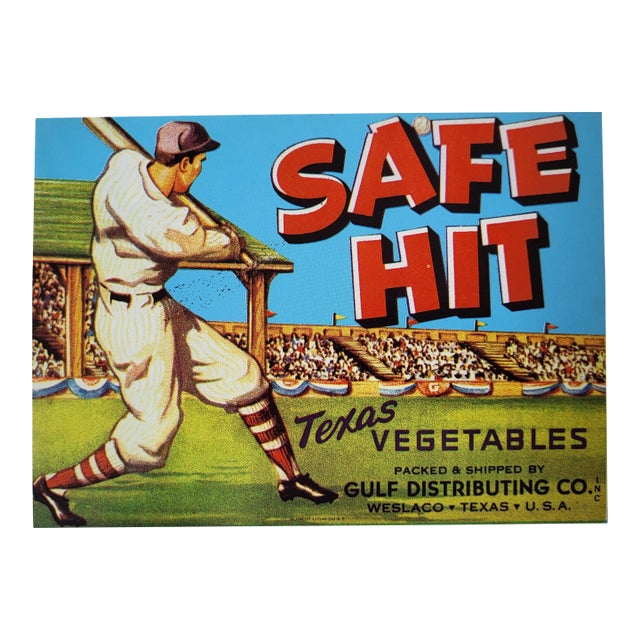 Mid Century the Safe Hit Texas Vegetables Label For Sale