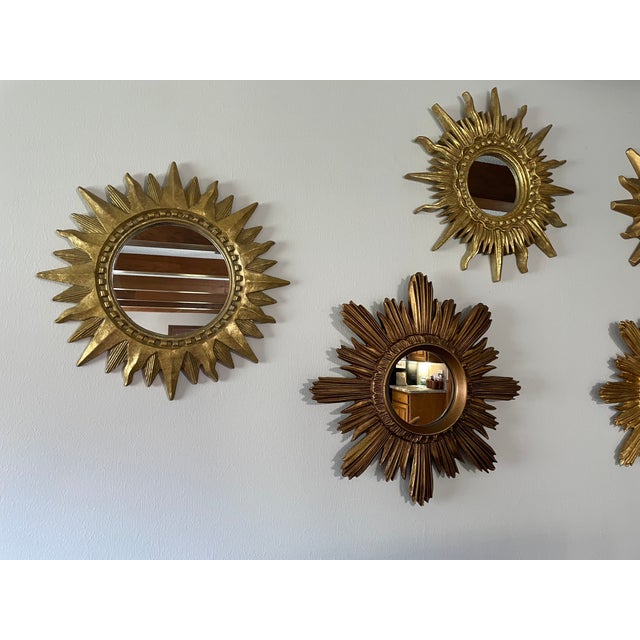 Vintage 1960s French Style 16.5" Gilded Sunburst Wall Mirror For Sale - Image 16 of 17