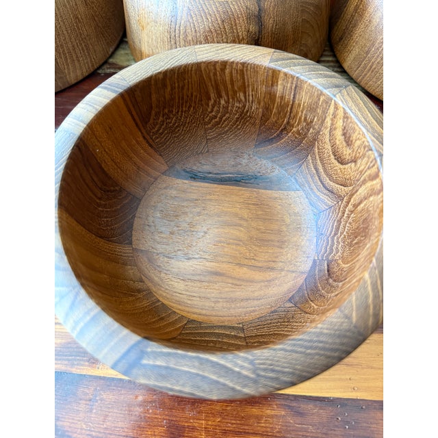 Vintage Dansk Jens Harald Quistgaard Ihq Teak Salad Centerpiece Bowl and Six Serving Bowls - Set of 7 For Sale - Image 11 of 15