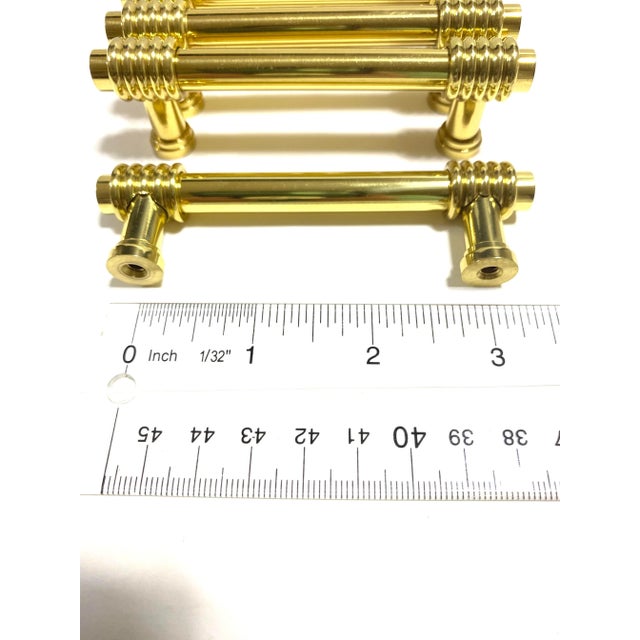 1980s 1980s Solid Brass Cabinet Pulls - Vintage Mid Century Drawer Handles - Hardware Set of 10 For Sale - Image 5 of 10