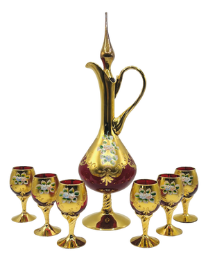 Ruby Red Murano Glass Tre Fuochi Decanter and Liqueur Service, 1950s, Set of 7
