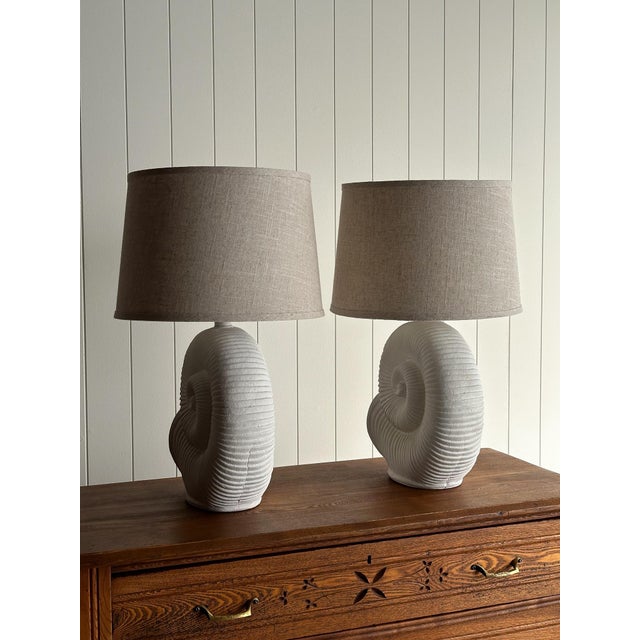 Vintage Postmodern Plaster Seashell Table Lamps, Pair For Sale - Image 10 of 14