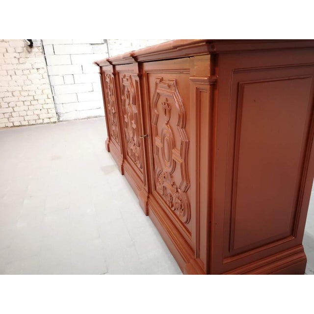 Early 20th C. French Brick Red Country Sideboard Kitchen Buffet Shabby