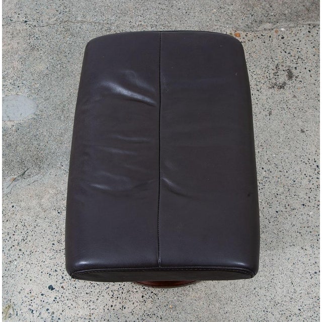 Wood 1960s Mid Century Danish Modern Ottoman Stool Brown Leather Attributed to Ekornes Metal Swivel MCM For Sale - Image 7 of 11