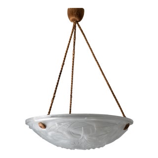 David Guéron Deague French Art Deco Molded Art Glass Pendant Chandelier For Sale