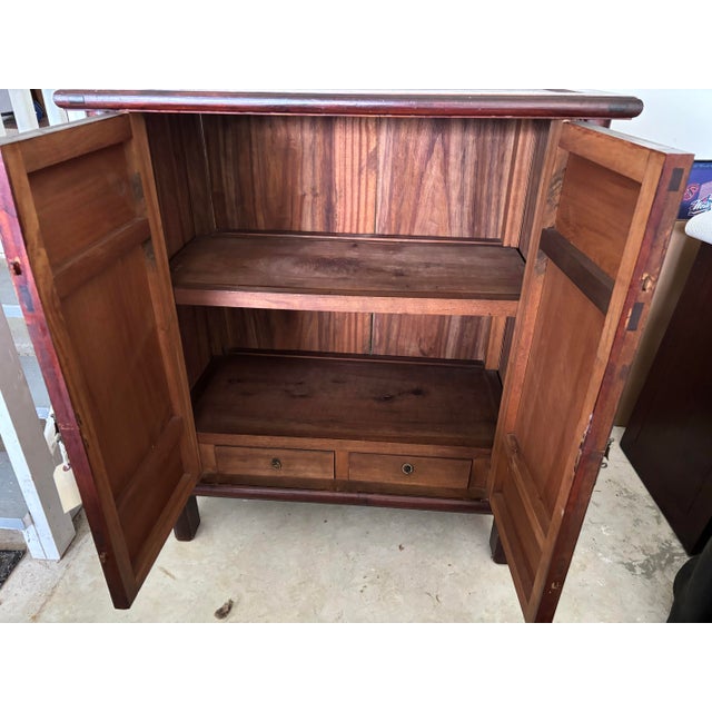 Vintage Two-Tone Chinese Hardwood Accent Cabinet With Hand-Painted Bird & Floral Panels For Sale - Image 9 of 12