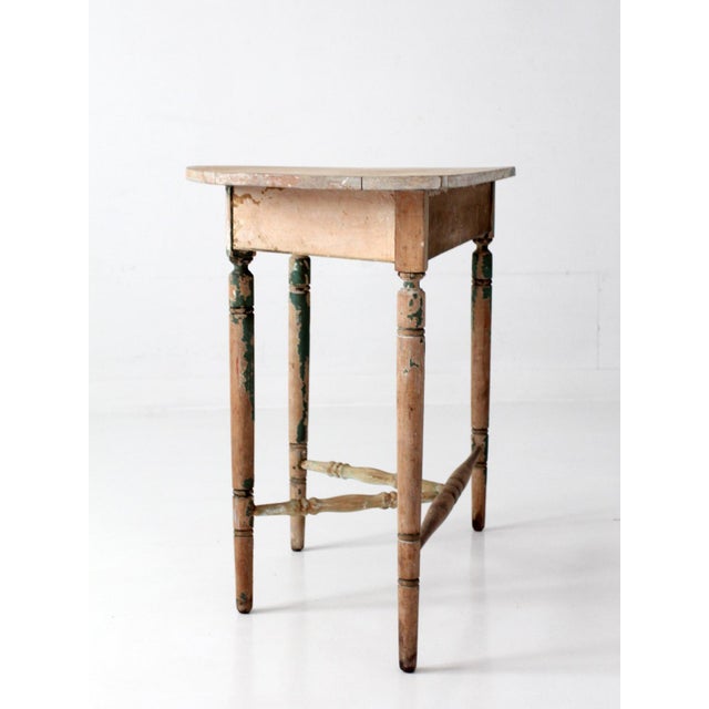 Wood Antique Primitive Demi Lune Console Table For Sale - Image 7 of 18
