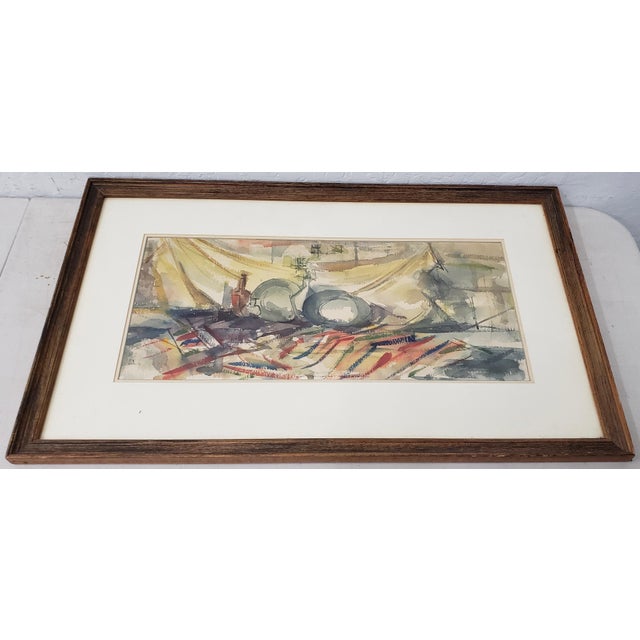 Victor Ing Mid Century Modern Abstract Still Life Watercolor c.1954 Signed in the lower left corner. The signature is...