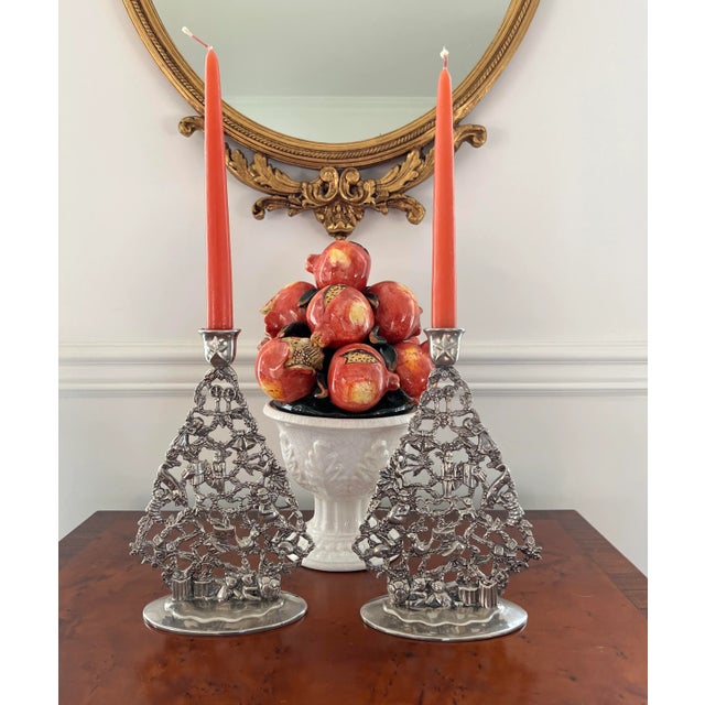 These vintage silver plate pair of Christmas tree candle holders are a nod to tradition. Generous in size with a highly...