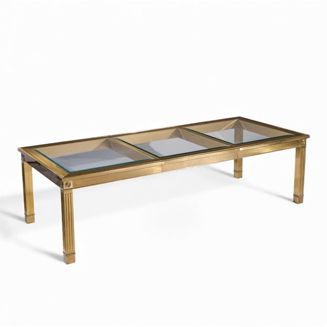 Mastercraft Mid Century Brass Expanding Dining Table With 1 Leaf For Sale - Image 10 of 10
