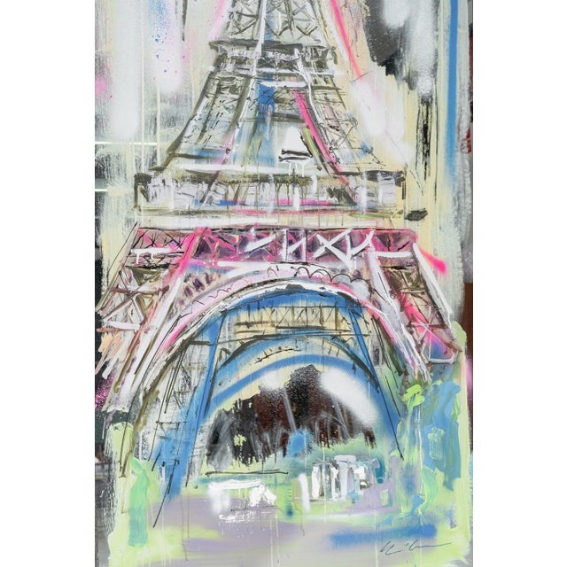 Large mirror with a vintage frame painted by a Spanish artist with a perspective of the Eiffel Tower in Paris. The mirror...