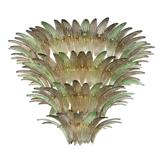 Luxury Venetian Smoked-Fumè and Green “Palmette” Murano Glass Plating Gold Chandelier For Sale