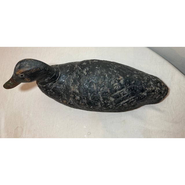 Folk Art Vintage Hand Carved Painted Wood Folk Art Black Duck Decoy Sculpture Figure For Sale - Image 3 of 9