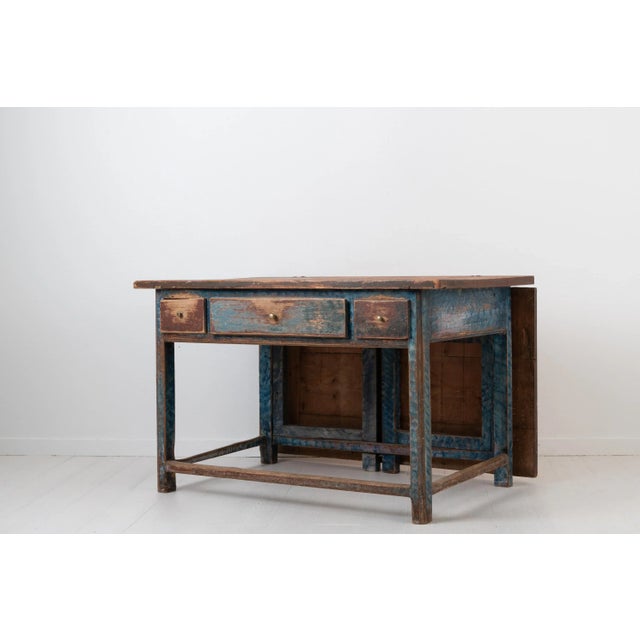 19th Century Swedish Folk Art Blue Work Table For Sale - Image 4 of 17