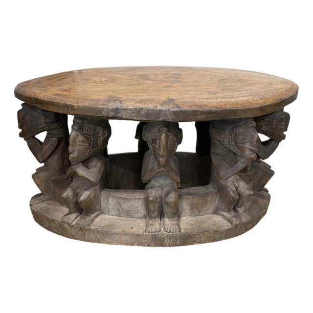 Vintage Large Baga Carved Stool /Table Nimba Kneeling Figures 27.5" W For Sale