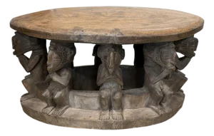 Vintage Large Baga Carved Stool /Table Nimba Kneeling Figures 27.5" W