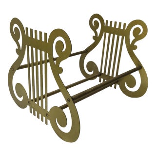Vintage Metal & Wood Bookrack With a Lyre Design For Sale