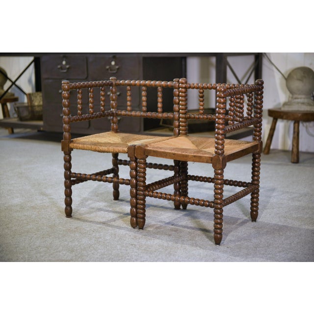 Brown Vintage Turned Wood Corner Chairs, 1950s, Set of 2 For Sale - Image 8 of 16