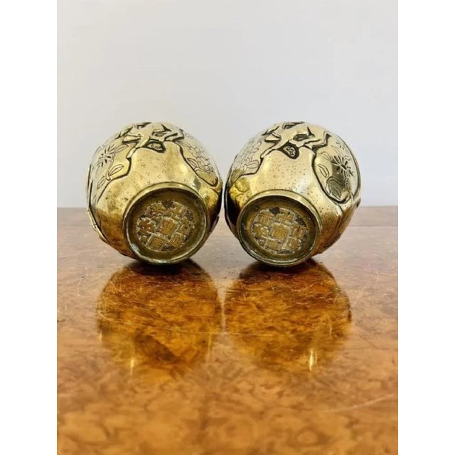 Chinese Brass Vases, 1890s, Set of 2 For Sale - Image 6 of 7
