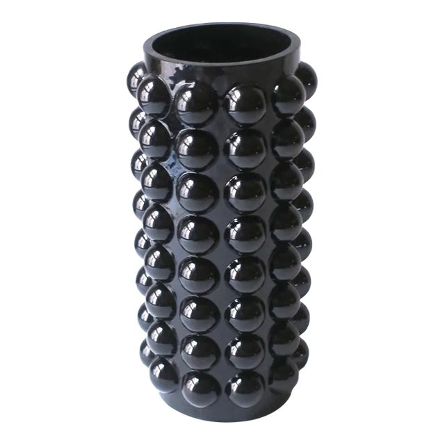 Black Glass Vase With Ball Sphere Design in the Modern Deco Style For Sale