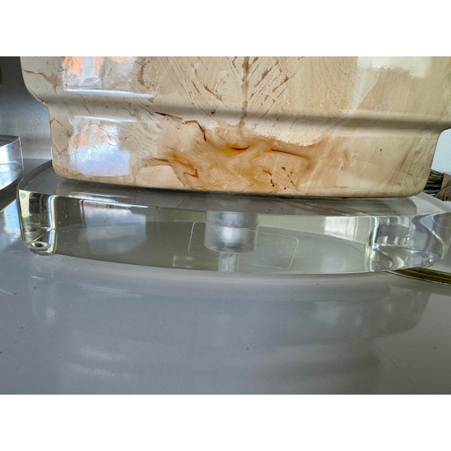 1980's Vintage Bauer Faux Marble Finish Ceramic Table Lamps - a Pair For Sale - Image 12 of 12