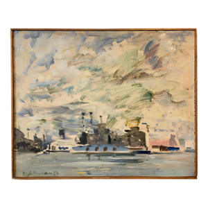 Raoul Middleman1972 Gestural Oil Painting Boat in Harbor Figural Abstraction Raoul Middleman, 1972