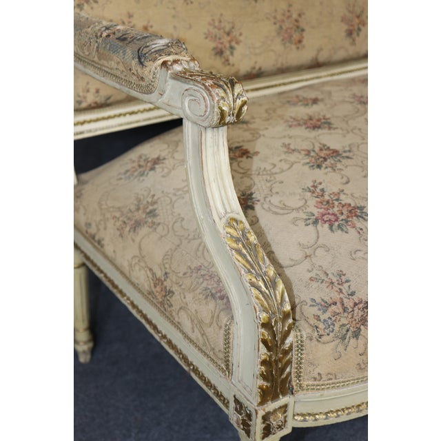 1930's French Louis XVI Style Antique Parcel Gilt Settee For Sale - Image 9 of 12