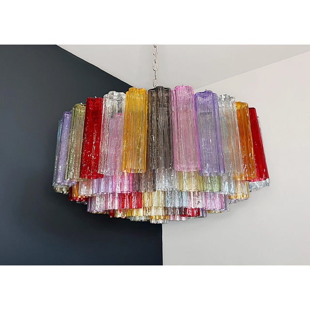 Large Murano Glass Chandelier with 101 Multicolored Tube Glasses, 1990s For Sale - Image 9 of 16