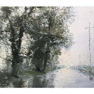 Spring Deluge by Sheri Farabaugh | Oil on cradled board Landscape with trees and water reflections For Sale