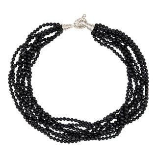 Mid 20th Century Tiffany & Co Necklace Onyx Multi Strand Torsade Toggle Vintage For Sale