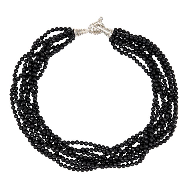Mid 20th Century Tiffany & Co Necklace Onyx Multi Strand Torsade Toggle Vintage For Sale