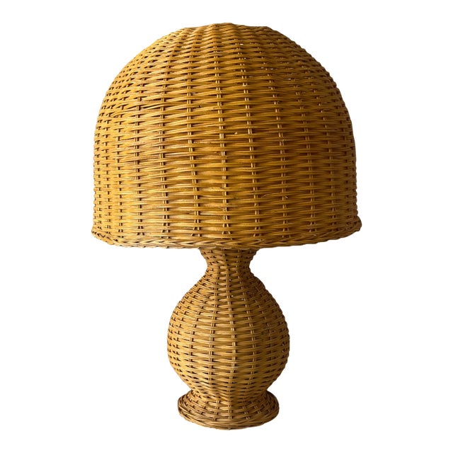 1960s Boho Chic Small Wicker Table Lamp For Sale