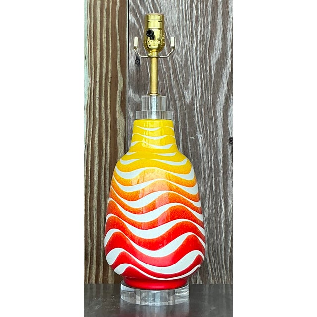 Add a touch of timeless elegance to your decor with this Vintage Italian Glazed Ceramic Lamp. Perfect for American-style...