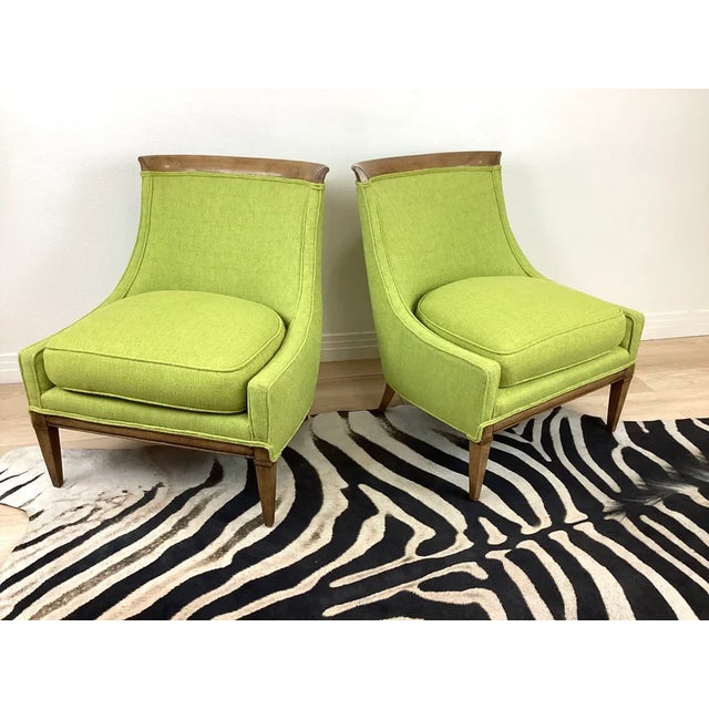 Green Vintage 1960s Mid Century Modern Green Boucle Upholstered Drexel Slipper Chairs, a Pair For Sale - Image 8 of 9