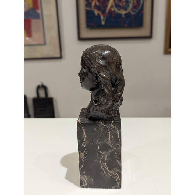 Late 19th Century Antique French Bronze Child Bust on Black Marble Base For Sale - Image 5 of 9